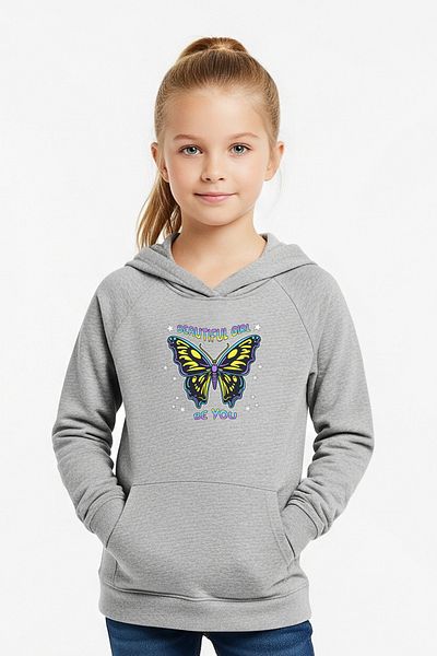 FYK KİDS Kangaroo Pocket Hooded Girl Sweatshirt Girl Be You Text Printed