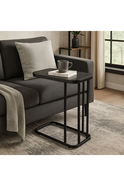 Vi Markets Single serving table - black wood top - metal bases