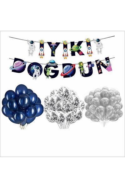 ZENVİVA Space Themed Balloon+Banner Set
