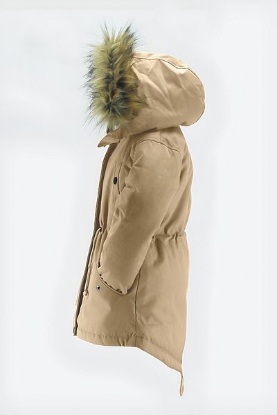 Jannock Unisex Children's Canvas Fabric Drawstring Waist Above Knee Fur Hooded Winter Coat