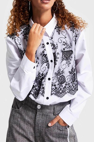 its basic Women's White Color Black Lace Detailed Special Design Shirt