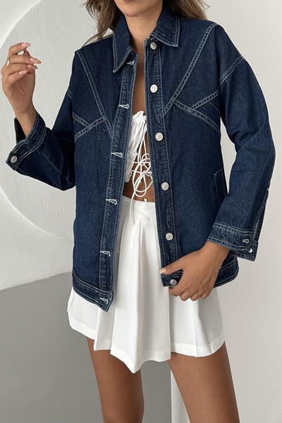XRAY JEANS Women's Seasonal Tight Navy Denim Jacket with Stitching Detail