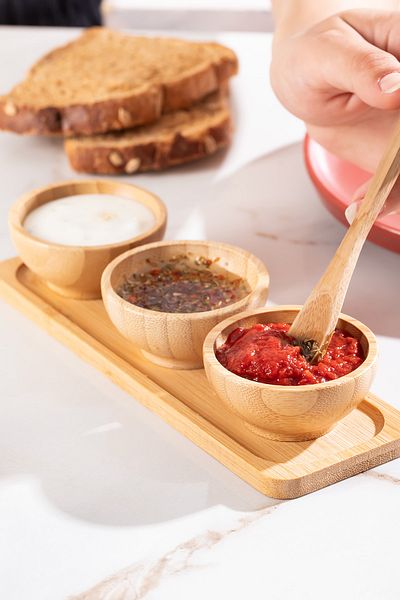 Porsima 2078 3-Piece Wooden Bamboo Bowl Sauce Bowl Jam Bowl Snack Bowl Treats Presentation Set Set