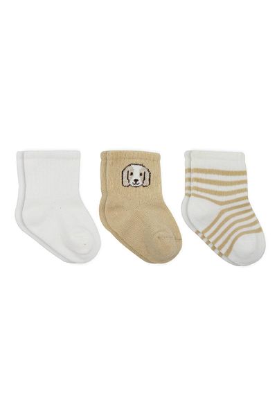 Bistyle Organic Seamless 3-Piece Dog Boy Combed Cotton Socket Baby Socks 0-3 Months