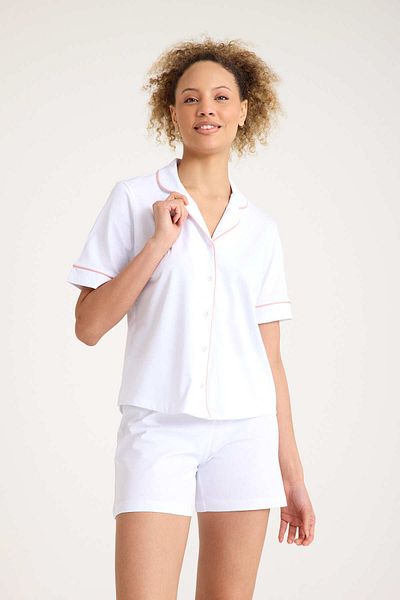 Dennis Denise Cotton Buttoned Piping Shorts Pajama Set