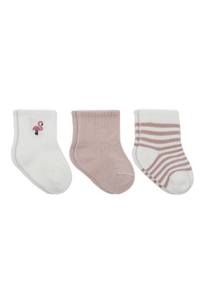 Bistyle Organic Seamless 3-Piece Flamingo Girl Combed Cotton Socket Baby Socks 0-3 Months