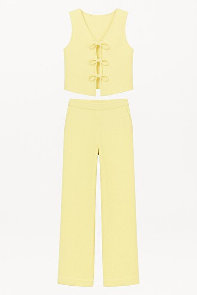 HAKKE Wide Leg Wide Leg Elastic Waist Basic Plain Wrinkle Pants Set