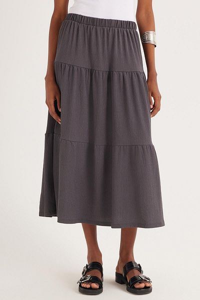 Tudors Women's Regular Fit Cotton Plain Anthracite Skirt