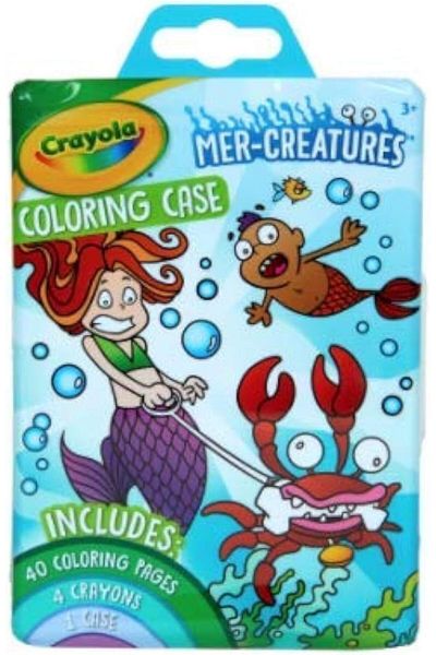 Crayola Mer-Creatures Coloring Case, Includes 40 Coloring Pages, 4 Crayon, and a Case