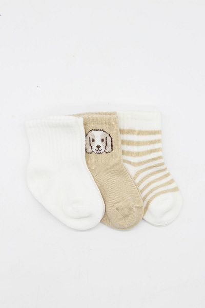 Bistyle Organic Seamless 3-Piece Dog Boy Combed Cotton Socket Baby Socks 0-3 Months