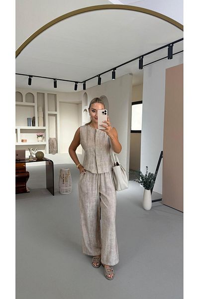 Sezgi Tekin Premium Series Mink Crinkle Vest Trousers Set