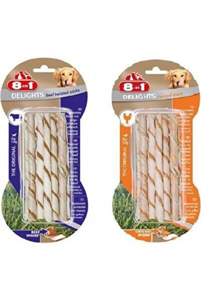 8in1 Delights 2 Çeşit Karma Twisted Sticks Burgu Köpek Ödülü 55 gr. x 2 Paket