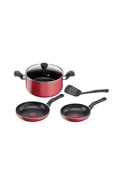 TEFAL 5-Piece Aluminium Super Cook Cooking Set in Red – Durable and Stylish