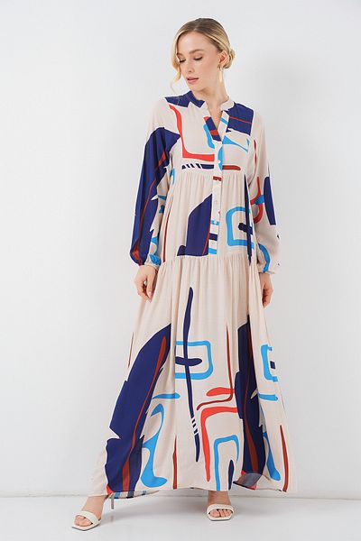 Merterium Rochie lungă hijab cu model pentru damă D.Cream 1155
