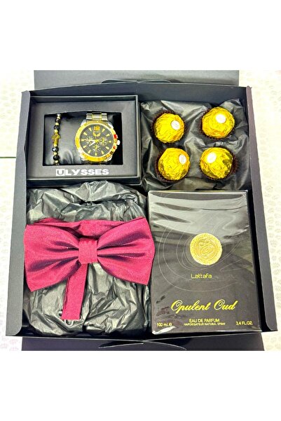 velve Πλούσια συσκευασία για άνδρες, με γλυκά, παπιγιόν, ρολόι και βραχιόλι, πολυτελές αραβικό άρωμα Lattafa