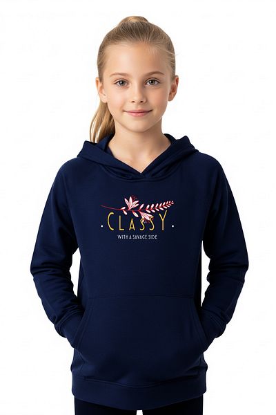 FYK KİDS Kangaroo Pocket Hooded Girl's Sweatshirt Classy Writing Printed