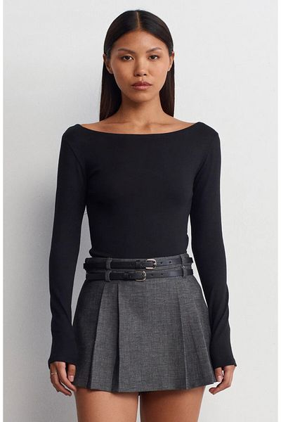 Bukamiss Boat Neck Long Sleeve 3-Piece Ball-Shirt Black White