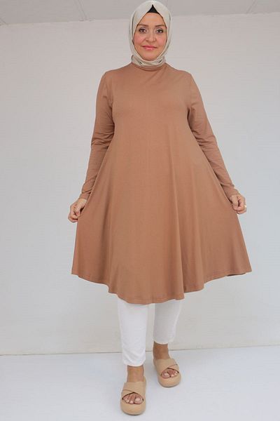 Eslina 28016 Large Size Mevlana Combed Cotton Tunic - Dark Mink