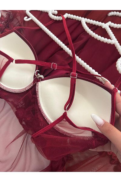 MH Moony Homewears Boxed Turkan Burgundy Supported Nightgown and Dressing Gown Set