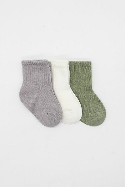 Bistyle Organic Seamless 3-Piece Koala Size Combed Cotton Socket Baby Socks 0-3 Months