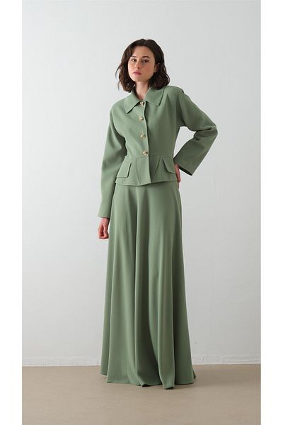 miha Hicran Önal Jacket Skirt Double Set Green