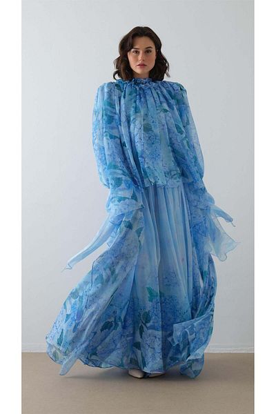 miha Hicran Önal Flower Patterned Pants Suit Blue