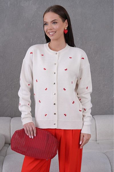 FLEX FASHION Women's Trend Popular Bow Detail 60 cm Knitwear Cardigan