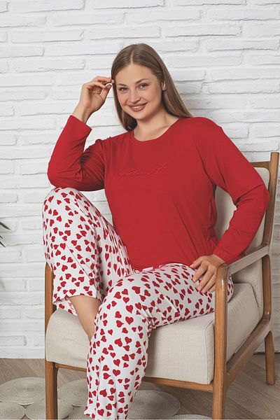 Asel Plus Size Long Sleeve Lycra Milan Fabric Pajama Set