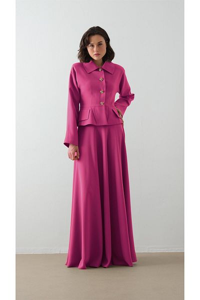 miha Hicran Önal Jacket Skirt Double Set Fuchsia