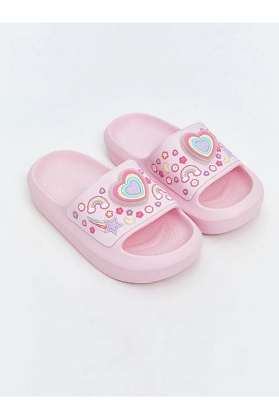 SHOUGO Girl's Lighted Rainbow Heart Pattern Water Resistant Beach Daily Slippers