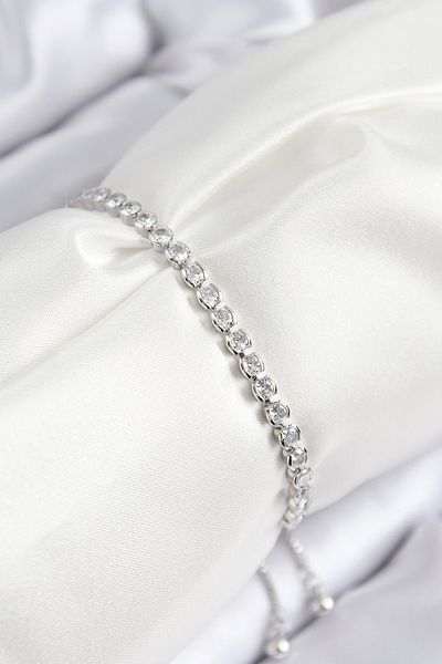 TT Tahtakale Toptancıları Brass Zircon Stone Row Model Silver Color Elevator Women's Bracelet