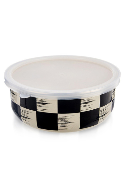 shumee Enameled bowl with lid, CHECKERBOARD, 15.5 cm, 800 ml