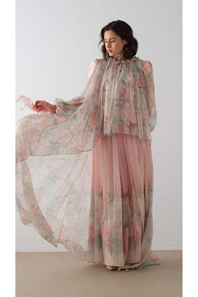 miha Hicran Önal Flower Patterned Pants Suit Salmon