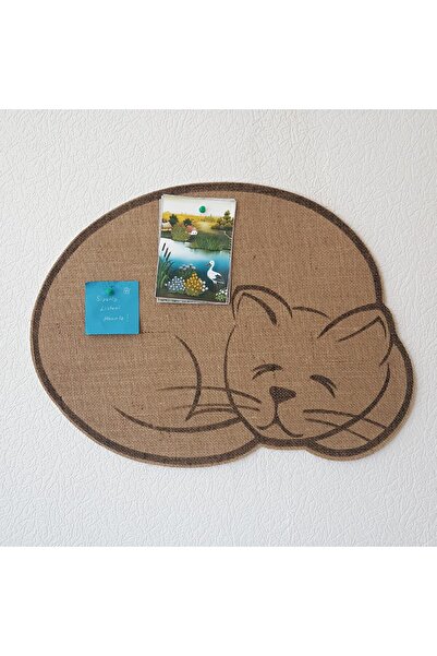 Genel Markalar PAWAWAY KEDİ ŞEKİLLİ JÜT KUMAŞ KAPLI ARKASI YAPIŞKANLI DUVAR PANOSU.42X56 CM.