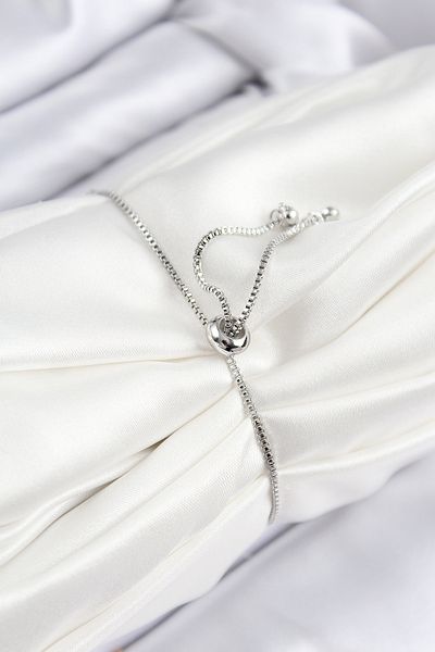 TT Tahtakale Toptancıları Brass Zircon Stone Double Row Model Silver Color Elevator Women's Bracelet