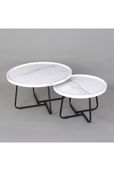 Vi Markets White wood center coffee table set - metal bases
