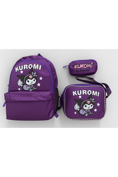 Silmarillion Children's School Set Comfortable Back Supported 3 Compartment School Bag 3 Piece Kuromi School Bag Set 40*32cm