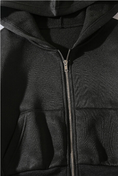 Tarz Cool Γυναικείο φούτερ με κουκούλα, ριγέ, μαύρο χρώμα, κομμένο σε μικρό μέγεθος