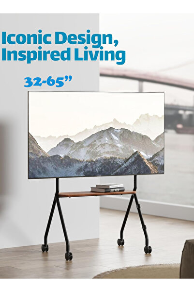 Old_Feller حامل تلفزيون فني مقاس 32-75 بوصة: قابل لتعديل الارتفاع، وعجلات، ورف خشبي، ومتين،