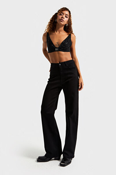 it's basic Women's Black Color 1W5-1 Straight Fit Lycra Flexible Fabric Inner Size 80cm High Waist Denim Jean