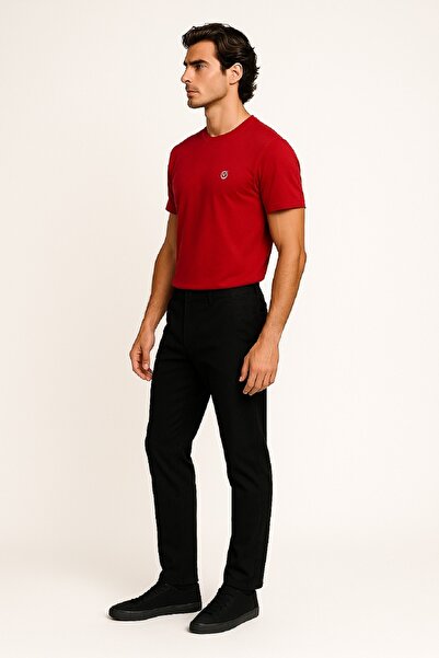 OIL PARK Crew Neck Slim Fit Chest V Printed 100% Cotton Stretch Single Jersey T-Shirt