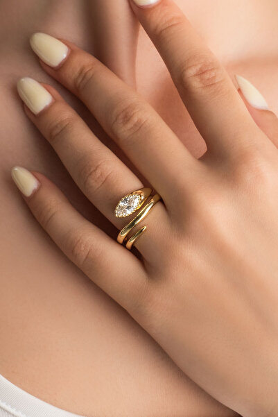 So CHIC... Şahmeran Yılanı 18 Ayar Sarı Altın Kaplama Gümüş Yüzük