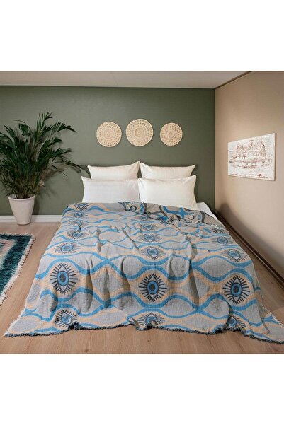 uğurlu dükkan Muslin Evil Eye Patterned Cotton Double Pique/Bedspread-