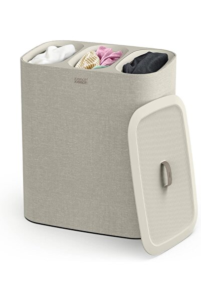 Joseph Joseph Tota Trio 3 Bölmeli Çamaşır Ayırma Sepeti, Ekru, 90 L