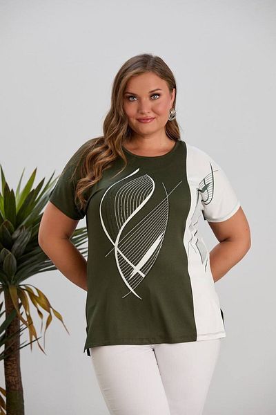 Orly More Viscose Fabric Plus Size Short Sleeve Stone Embroidery Detailed Mother Combed Cotton Blouse