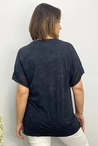 Mia Butik Women's Black Washed Cotton Star Embroidered Blouse