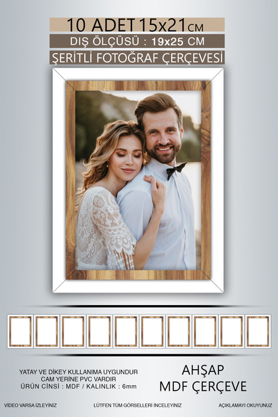 yhfoto 10 Pieces 15X21 Frame - White Wooden Striped Frame - Mdf Frame - Pvc Photo Frame