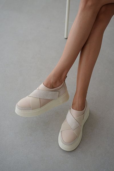 selinshoes Selves Asymmetric Cut Single Tape Velcro Women's Sneaker- Beige