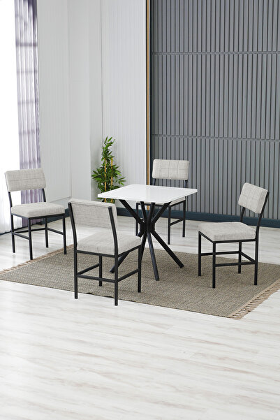 Lumodi Mobilya Dubai Kare Mutfak Masa Sandalye Takımı, 4 Sandalye 1 Sabit Bey...