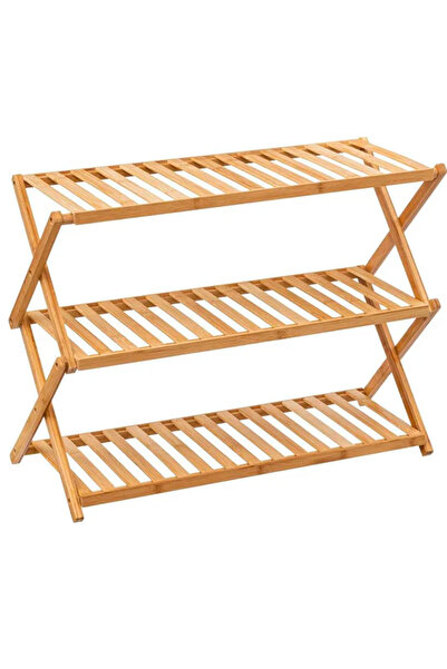 OEM Etajera pantofi pliabila din bambus, pentru 9 perechi, 70x29x53 cm, natur